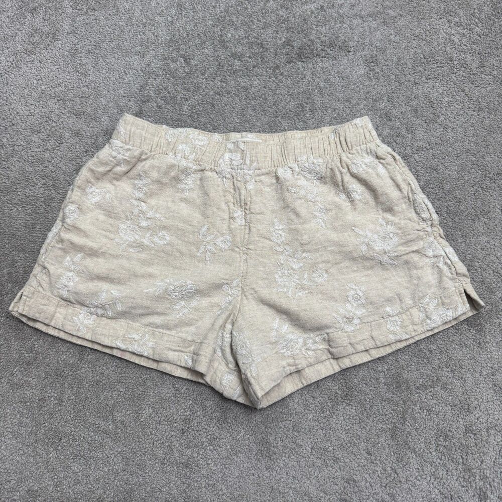 Abercrombie & Fitch Floral Embroidered Shorts Womens L Beige Linen Blend Pockets